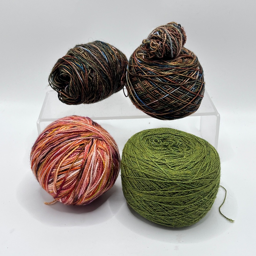 Assorted Hand Wound Yarn Lot Moss Green Variegated Pink Brown Earth Tones 4 Cake